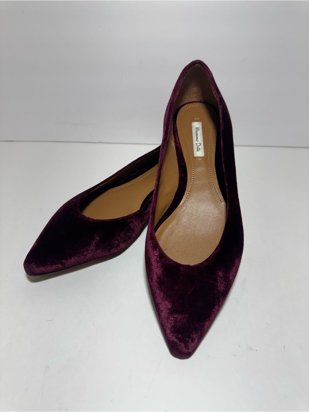 New Massimo Dutti Velvet Pointed-Toe Flats - Deep Wine Ballet Size EU 37